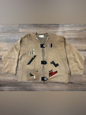 Rare Vintage 90s Creative Coyote Southwestern Wearable Art Cardigan Jacket